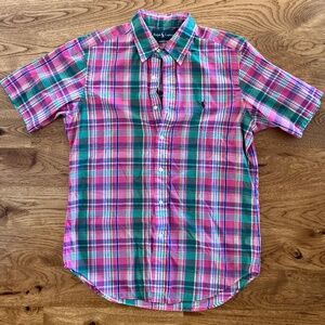 Ralph Lauren Plaid Polo Shirt Checkered Classic Fit Button Down Men's Size M